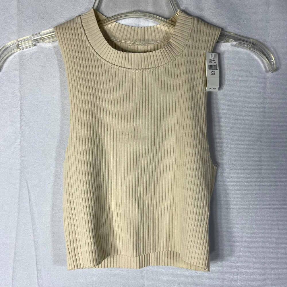 Aerie High Neck Ribbed Tank Top Tan Size XS NEW